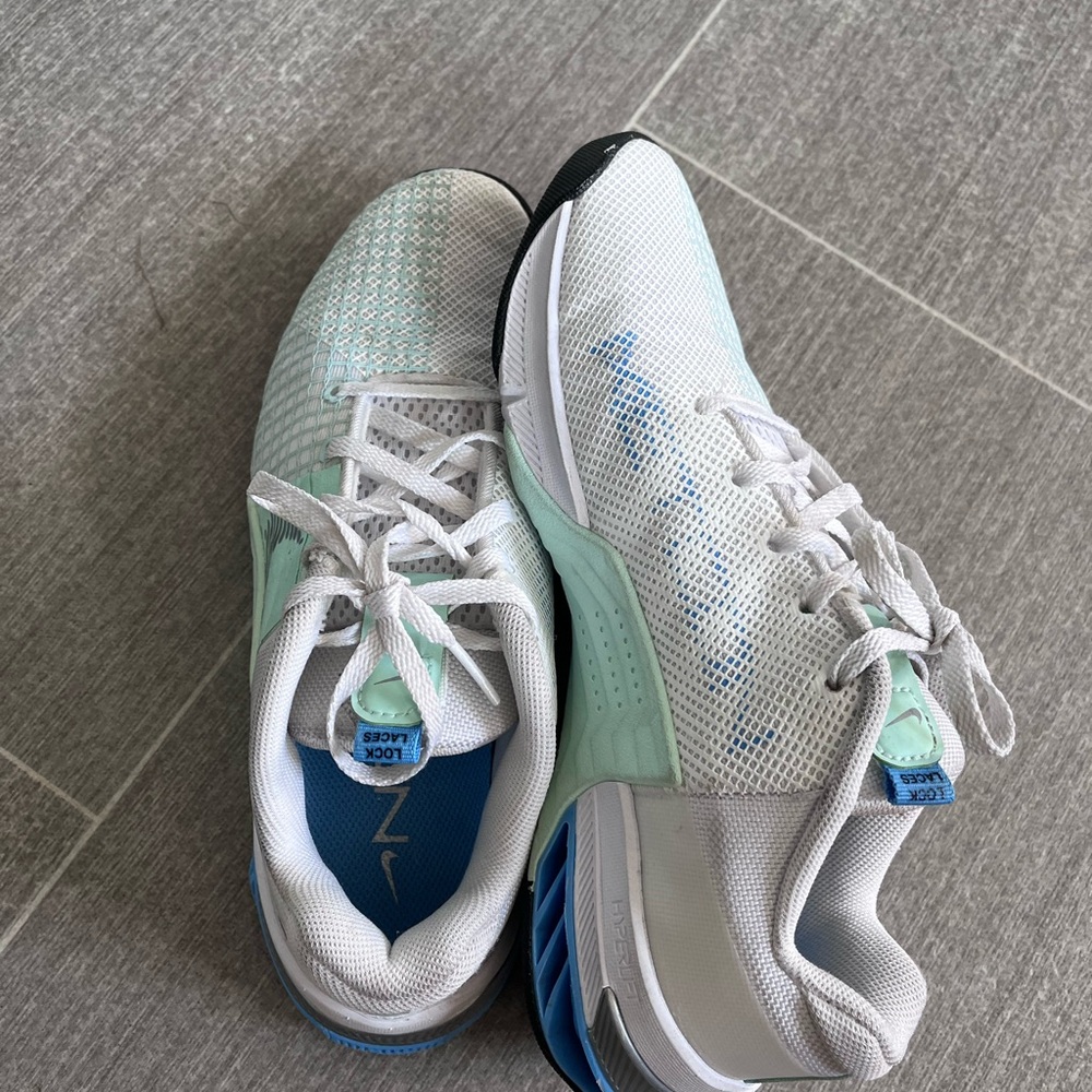 White and Blue Nike Metcon Sneakers